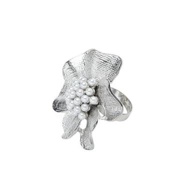 Imagem de Anéis de ouro grossos para mulheres, anéis de articulação empilháveis, joias de compromisso de casamento floral para presente, Medium, Latão, Sem pedra preciosa