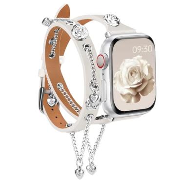 Imagem de Pulseiras femininas de couro fino compatível com Apple Watch séries 10/9/8/7/6/5/4/3/2/1/SE de 38 mm, 40 mm, 41 mm, 42 mm, 44 mm, 49 mm, 49 mm, 46 mm, 40 mm, 40 mm, 41 mm, 4
