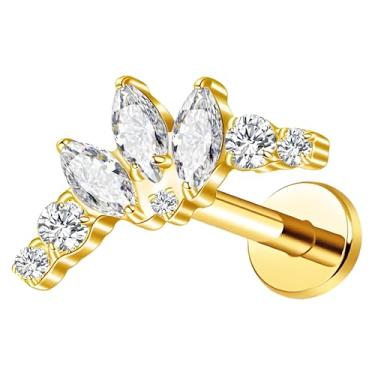 Imagem de FLOGWE G23 Titânio 16G Push in Flatback Stud for Flat, Helix, Tragus, Conch, Lobe CZ Nose Stud Lip Stud Hipoalergênico Cartilagem Brinco Piercing Joia, ONE SIZE, Titânio, Zircônia cúbica