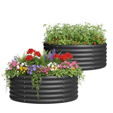 Imagem de DDK Canteiro de jardim elevado galvanizado, cama de plantador ao ar livre, caixa de plantador de metal de 1,2 x 1,2 x 0,5 m para jardinagem e plantio, pacote com 2, BK