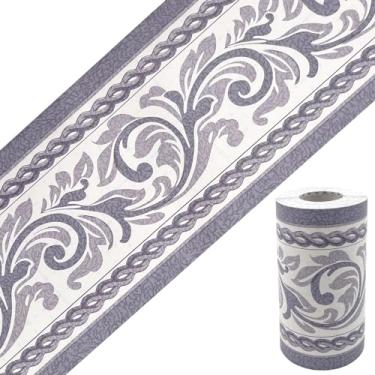 Imagem de Yifasy Pacote com 2 rolos de borda de papel de parede estilo folha azul cozinha balcão azulejos adesivos à prova d'água banheiro espelho decoração vinil papel protetor de rodapé 10 m de comprimento