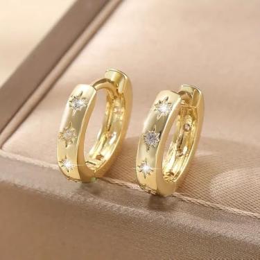 Imagem de Brincos femininos de argola de zircônia cúbica cintilante, One, Metal, Zircônia cúbica