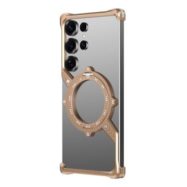 Imagem de HUHUCASE Capa para celular Samsung S25/24/23ULTRA Metal em forma de S dissipação de calor magnética 360° suporte anti-queda capa protetora (Desert Gold, Samsung S22ULTRA)