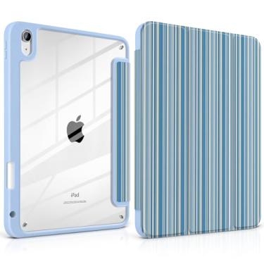 Imagem de TWOLSKOO Capa para iPad de 11ª e 10ª geração com suporte para lápis, suporte de três dobras, hibernar/despertar automático, parte traseira de acrílico transparente com amortecedor de TPU, para iPad de