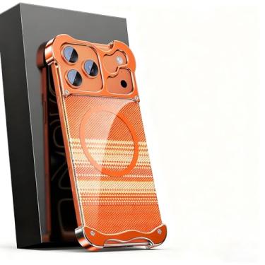 Imagem de HUHUCASE Capa de fibra de carbono de formato irregular para iPhone 17 Pro Max, suporte giratório de 360° magnético de metal, capa de proteção contra quedas de airbag de quatro cantos sem moldura