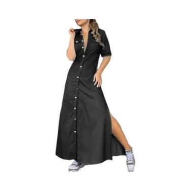 Imagem de Vestido De Verão plus Size Em Jeans Oversized L-5XL Com Lapela, Botão,