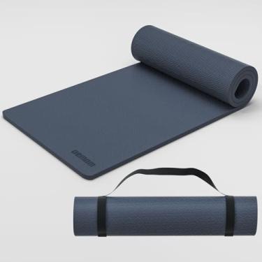 Imagem de Tapete de ioga 10 mm 183 x 66 cm TPE antiderrapante 1 cm de espessura, tapete de fitness fácil de transportar para ioga, pilates e treino, feito com material reciclável, durável, fácil de limpar (azul