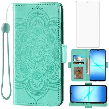 Imagem de Asuwish Capa de telefone para Samsung Galaxy A17 5G capa carteira com protetor de tela de vidro temperado e couro PU flip porta-cartão de crédito suporte flor cordão acessórios para celular A 17 17A