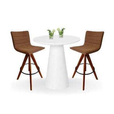 Imagem de Conjunto Mesa Bistrô Cone 70 cm Laca Branca Base Altura 100 cm Laca Br