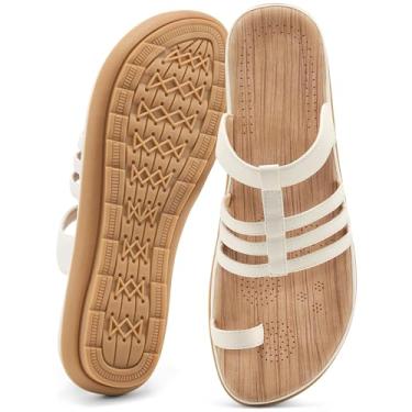 Imagem de Decould sylf Sandálias rasteiras femininas 2025: Sapatos ortopédicos confortáveis e elegantes de verão para caminhadas na praia, Bege, 35