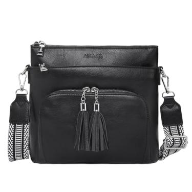 Imagem de HiChiclife Bolsa transversal feminina, bolsa de ombro de couro macio tamanho médio com alça ajustável, Preto, 10 inches x 4 inches x 3 inches, Moderno