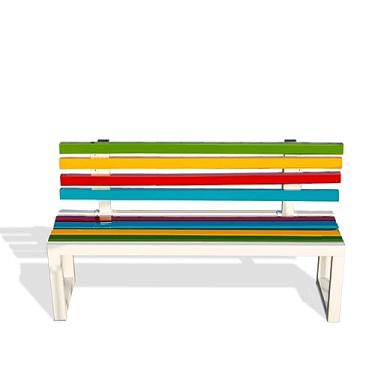 Imagem de Banco de jardim externo para pátio, bancos de madeira à prova de ferrugem externa, poltrona de sofá de costura colorida com encosto e apoio de braço, para pátio ou varanda, para 2-3 pessoas (cor