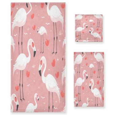 Imagem de xigua Lindo conjunto de toalhas de banheiro flamingo absorvente macio 3 peças toalha de banho toalha de mão toalhas decorativas para banheiro, academia, hotel, praia, piscina