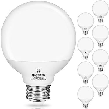 Imagem de hansang Pacote com 8 lâmpadas para banheiro, 2700K branco quente base redonda E26 lâmpada globo LED, equivalente a 40W, lâmpada de vaidade G25 para espelho de maquiagem quarto 120V, CRI85+, 500LM, não