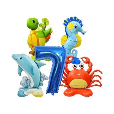 Imagem de Balões Com Tema De Animais Marinhos 5pcs Em Forma De Caranguejo, Caval