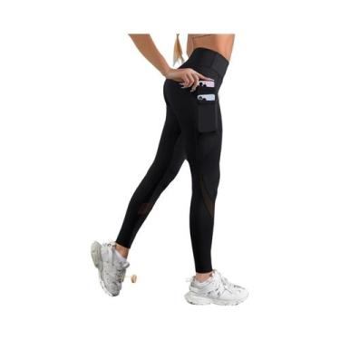 Imagem de Calças Esportivas Femininas De Cintura Alta Com Bolsos Duplos E Cor Só