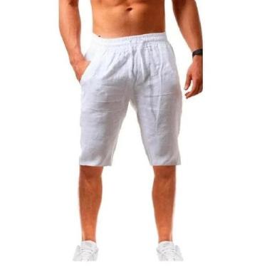 Imagem de Bermudas Casuais De Verão Para Homens Em Algodão E Linho Leves E Respi
