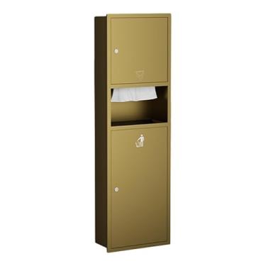 Imagem de Prateleiras de nicho de chuveiro embutidas à prova d'água - Organizador de armazenamento de banheiro dourado elegante para secador de mãos, papel higiênico e lata de lixo - Solução de alcova de 34 x