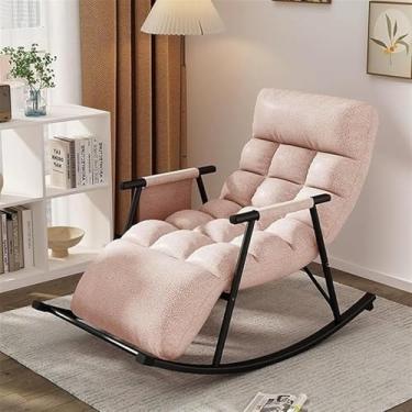 Imagem de Cadeira de balanço moderna para berçário com encosto ajustável, apoios de braço e descanso de perna - Sofá de tecido respirável para bebês e crianças pequenas (pernas rosa e preta) - Assentos