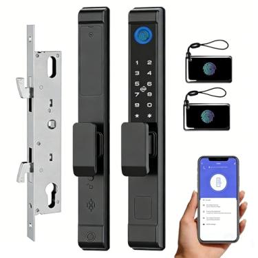 Imagem de eLinkSmart Fechadura inteligente para porta de pátio de vidro deslizante, fechadura ultrafina – entrada sem chave com impressão digital, teclado, RFID e biométrico, controle de aplicativo Tuya à prova