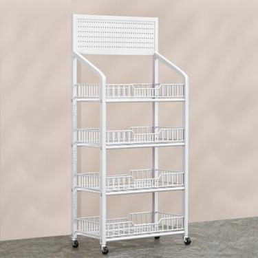 Imagem de Prateleira comercial de supermercado, suporte portátil para organizador de lanches/medicamentos com rodas – Suporte de chip de cozinha e escritório, 4 produtos de 5 níveis