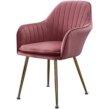 Imagem de Cadeira de jantar moderna de veludo com pernas de metal, almofada macia, poltrona – Cadeira de café elegante para sala de estar, quarto, escritório – Mobiliário confortável
