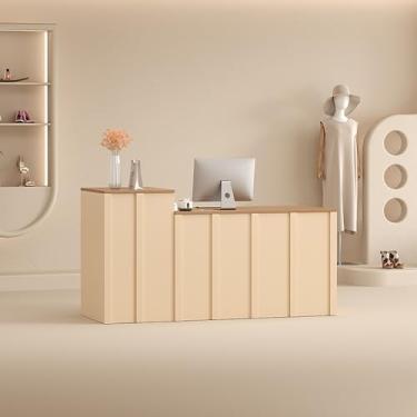 Imagem de Mesa de recepção de madeira para salão e escritório, mesa de computador preto e branco com bandeja de teclado e gaveta com trava, 100 x 45 x 95 cm, móveis elegantes para balcão frontal