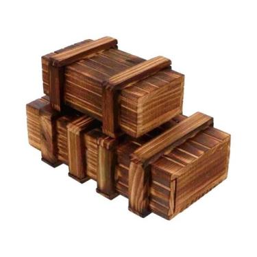 Imagem de Caixa De Quebra-Cabeça De Madeira Vintage 3D Com Compartimento Oculto 