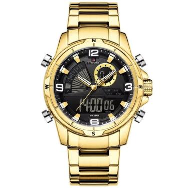 Imagem de Relógio Masculino Clássico Multifuncional Duplo Display Quartzo Impermeavel Dourado