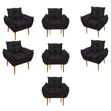 Imagem de Kit 07 Poltronas Decorativas Opala Retro Consultório Suede Cor:preto