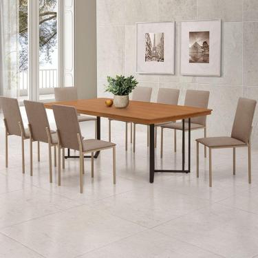 Imagem de Mesa De Jantar Michigan 180cm Em Madeira Maciça Castanho Base Preta