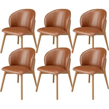Imagem de Kit 06 Cadeiras De Jantar E Estar Living Estofada Mia L02 Couríssimo Camel