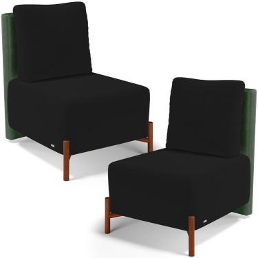 Imagem de Kit 02 Poltronas Decorativas Sala De Estar Living Pés Madeira Hungria L02 Couríssimo Verde Suede Preto - Lyam
