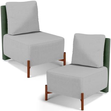 Imagem de Kit 02 Poltronas Decorativas Sala De Estar Living Hungria L02 Couríssimo Verde Linho Cinza - Lyam