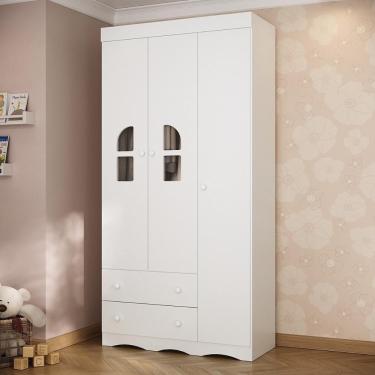 Imagem de Guarda-roupa Infantil 92cm Com Vidro 3 Portas E 2 Gavetas Liz Multimóveis MP4513 Branco
