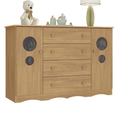 Imagem de Cômoda Infantil 125cm 2 Portas Com Vidro E 4 Gavetas Sonho Multimóveis MP4475 Madeirado