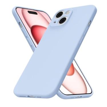 Imagem de uvcoat Capa de silicone para iPhone 15, capa fina de gel de borracha macia para mulheres e meninas, linda capa de telefone TPU fosco com proteção total da câmera, design simples minimalista, azul
