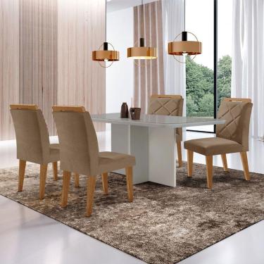 Imagem de Mesa Olímpia 120cm Com 4 Cadeiras Melissa Moderna Mobilia Vel. Capuccino Off White Imbuia