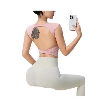 Imagem de Camiseta Esportiva Feminina Sexy Sem Costas, De Secagem Rápida, Modela