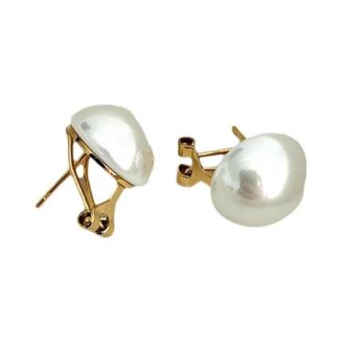 Imagem de Brincos De Pérola De Água Doce Em Aço Inoxidável Banhados a Ouro 14k P