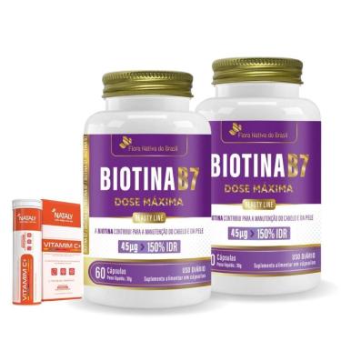 Imagem de Kit 02 Biotina B7 150% IDR 60 Caps + 1 Vitamim C+-Unissex