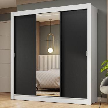Imagem de Guarda-roupa Casal 3 Portas De Correr Com Espelho Branco/preto Nobre Madesa Branco/preto