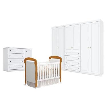 Imagem de Quarto De Bebê Americano 6 Portas Com Berço Danny Branco Acetinado Savana Reller - Henn.