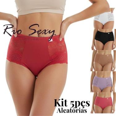 Imagem de Kit 5 pçs Tanga Calcinha Cintura Alta Fio Duplo com Renda Lateral - Mi