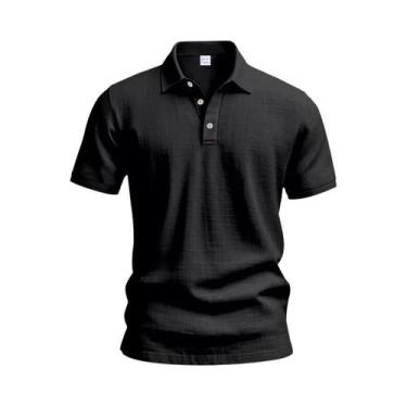 Imagem de Camisa Polo Casual Masculina De Linho Com Manga Curta E Gola Abotoada 