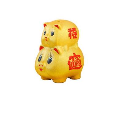 Imagem de Porco dourado Piggy Bank para crianças em cerâmica 16,5 x 22,5 cm - yi