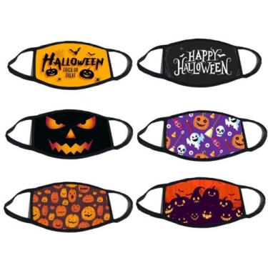 Imagem de Máscara facial de algodão com estampa de abóbora de Halloween, conjunt