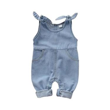 Imagem de Macacão De Algodão Denim Unissex Para Bebês De 0 a 12 Meses Com Botão 