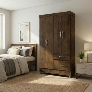 Imagem de Guarda Roupa Solteiro Pequeno Ideal 4 Portas 2Gavetas Imbuia - Repleta