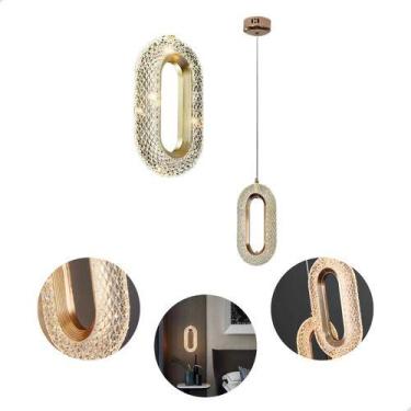 Imagem de Luminária Pendente Teto Pd1135 Cristal Led Oval Orion Dourado 3 Em 1 C